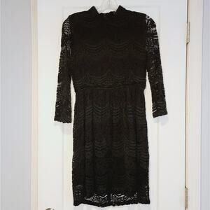 Anonyme Designers Black Lace Long Sleeve Dress
